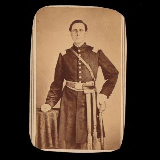 1860s Cdv Photo Of Civil War Soldier In Unform With Sword