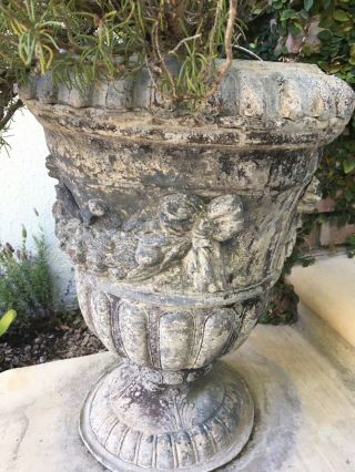 ANTIQUE MONUMENTAL CAST IRON Garden URNS 20” High X 16” RARE Planters 6
