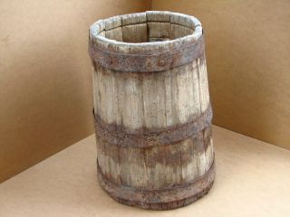 Old Antique Primitive Wooden Keg Barrel Vessel Cask Tub Pail Wine 19th