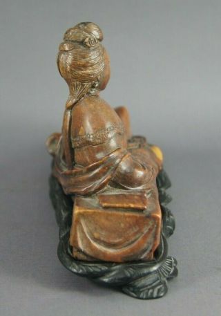 FINE OLD ANTIQUE CHINESE CARVED SOAPSTONE RECLINING GUANYIN FIGURE STATUE &STAND 5