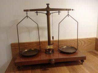 Old Vintage Apothecary Brass And Wood Scales.  W & J George Ltd