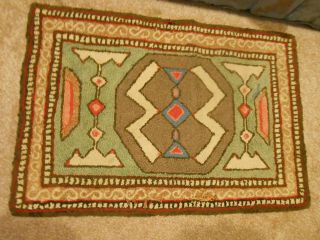 Antique Hooked Rug Made To Look Like An American Indian Weaving /