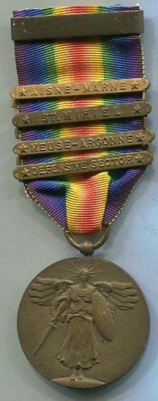 Vintage Ww I Victory Medal With 4 Battle Bars