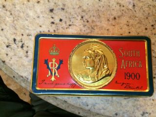 Antique 1900 Queen Victoria South Africa Boer War Year Tin With Chocolate