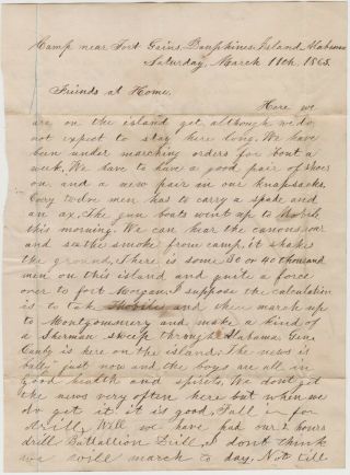 Civil War Soldier Letter - Dauphin Island Ala Mar 1865 8th Il - Content