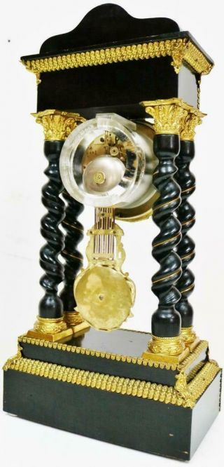 Rare Antique French 8 Day Elaborate Brass Mounted Ebonised Portico Mantel Clock 10