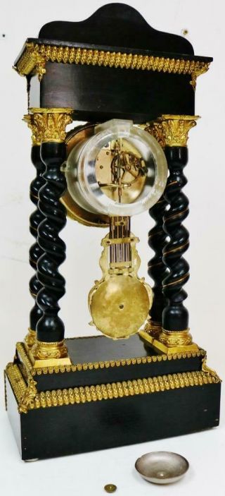 Rare Antique French 8 Day Elaborate Brass Mounted Ebonised Portico Mantel Clock 11