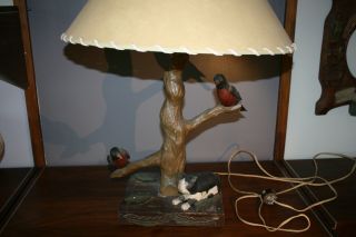 Antique Folk Art Bird Tree Lamp Primitive Old Cat Carving Paint Decoy 6