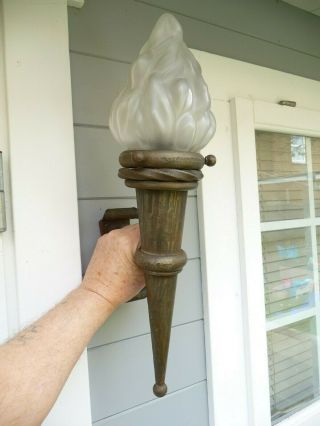 Vintage Large French Iron Wall Torch Style Light Flambe Shade Gothic Lighting