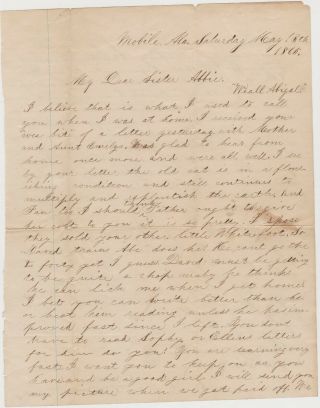 1865 Civil War Soldier Letter Mobile Ala 8th Ill Regt - Leonard Colby
