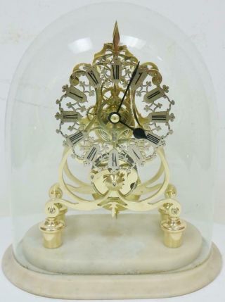 Antique English 8 Day Single Fusee Skeleton Mantel Table Clock Under Glass Dome
