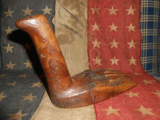 Primitive Early Wooden Flax Comb Unusual Bird Shape Hand Made
