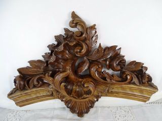 Antique French Rococo Hand Carved Wood Walnut Pediment - Shell Louis Xv Style