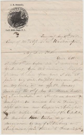 1865 Civil War Soldier Letter - Washington Dc Patriotic Stationery Of 210th Pa