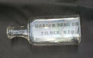 Early 1900s Hansen Drug Co Tilden Nebraska Glass Medicine Bottle