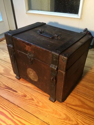 Vintage Wooden Military Ammo Box With Wrought Iron Hardware