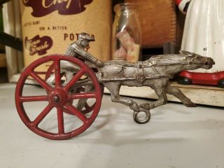 Antique 7 " Cast Iron Race Horse & Sulky W/ Driver,  Kenton Toys