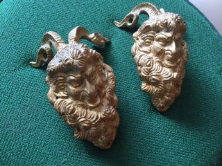 Antique Architectural Salvage Grotesque Heavy Gilded Bronze Goat Head Corners