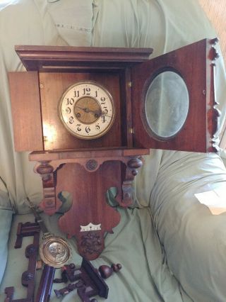 ANTIQUE GUSTAV BECKER.  WALL CLOCK parts or to fix 8