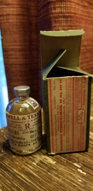 Antique Vtg Methodone Dolophine Hydrochloride Bottle Narcotic Eli Lilly