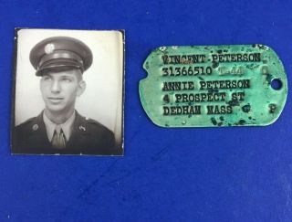 Wwii Dog Tag Nok Next Of Kin T44 Dedham Ma With Photo Of Owner Peterson