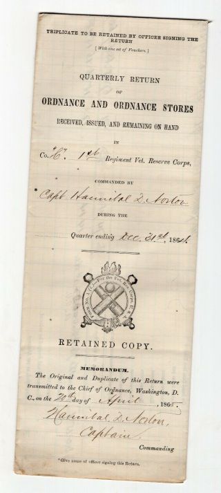 1864 Return Of Ordnance In Regiment Of Capt Norton
