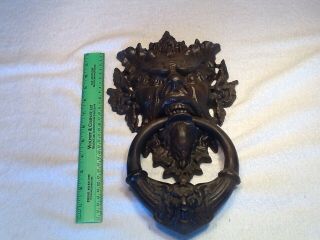 VINTAGE/ANTIQUE BRASS DEMON DEVIL DOOR KNOCKER Large,  Heavy 6