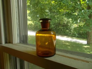 Amber Hand Blown Apothecary Stopper Drugstore Medicine Bottle 4 " Tall