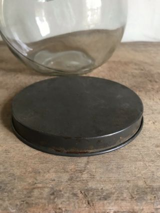 Early Antique Small Wide Mouth Glass Candy Flour General Store Jar Tin Lid AAFA 4