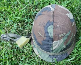 & Worn 1960s Vintage Us Army Vietnam M1 Helmet,  Liner,  Camo Cover,