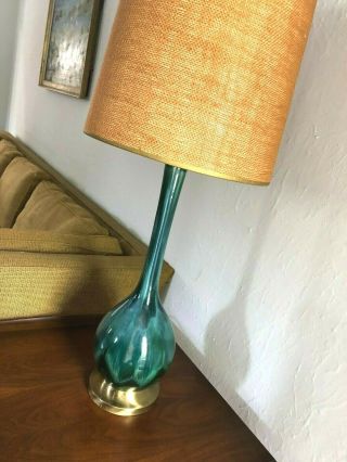 Vintage HAEGER Table Lamp MID - CENTURY MODERN Blue Green DRIP GLAZE Pottery Light 11