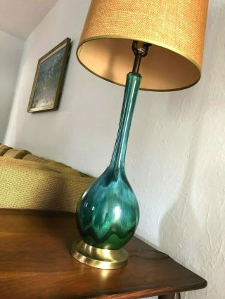 Vintage Haeger Table Lamp Mid - Century Modern Blue Green Drip Glaze Pottery Light