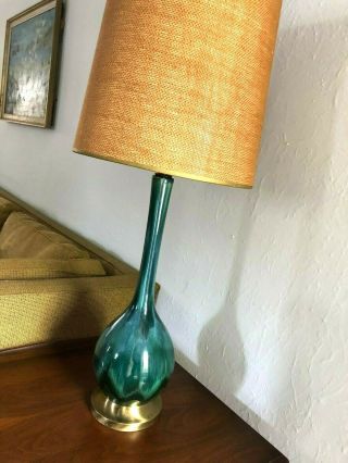 Vintage HAEGER Table Lamp MID - CENTURY MODERN Blue Green DRIP GLAZE Pottery Light 4