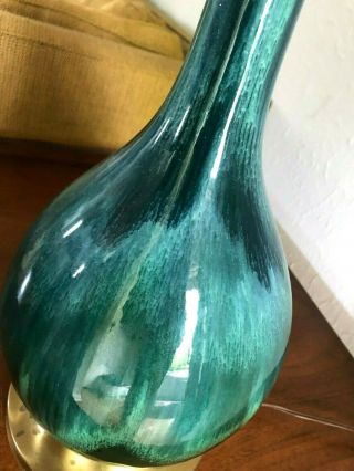 Vintage HAEGER Table Lamp MID - CENTURY MODERN Blue Green DRIP GLAZE Pottery Light 6