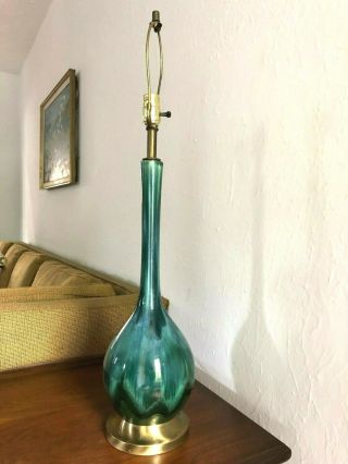 Vintage HAEGER Table Lamp MID - CENTURY MODERN Blue Green DRIP GLAZE Pottery Light 7