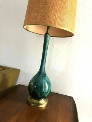 Vintage HAEGER Table Lamp MID - CENTURY MODERN Blue Green DRIP GLAZE Pottery Light 9