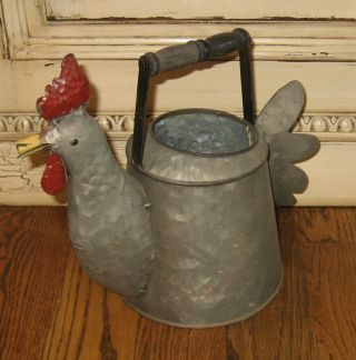 Galvanized Metal Rooster Teapot/planter Primitive/french Country Farmhouse Decor