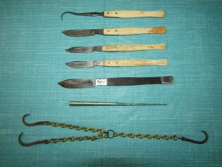VTG Antique Scalpel Doctor Surgeon Set Bone Handles Wood Box Lock & Key 4
