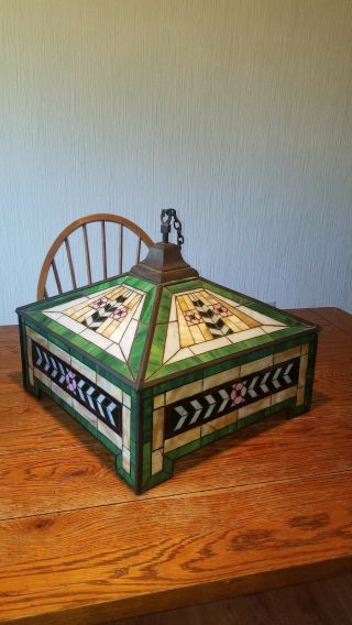 Antique Mission Arts And Crafts Stained Glass Fixture For Restoration