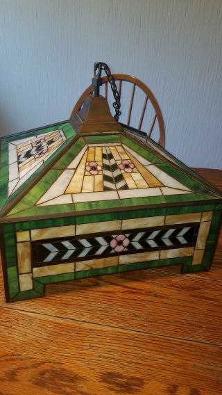 Antique Mission Arts And Crafts Stained Glass Fixture for Restoration 2