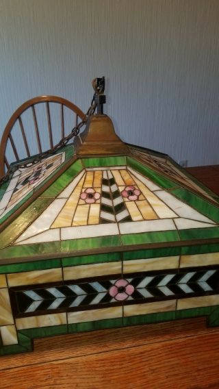 Antique Mission Arts And Crafts Stained Glass Fixture for Restoration 3