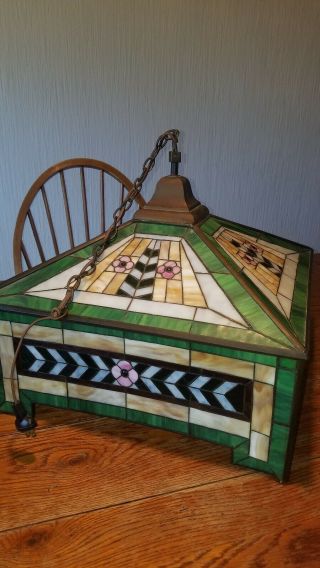 Antique Mission Arts And Crafts Stained Glass Fixture for Restoration 4