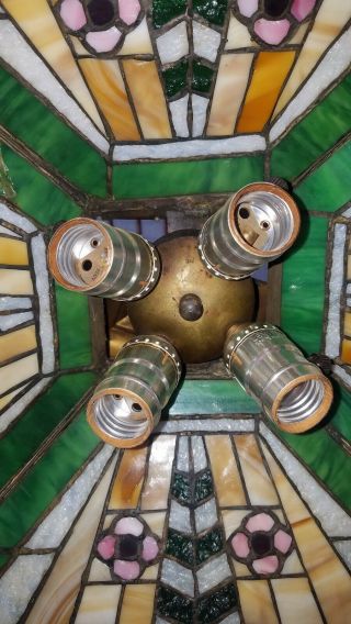 Antique Mission Arts And Crafts Stained Glass Fixture for Restoration 6