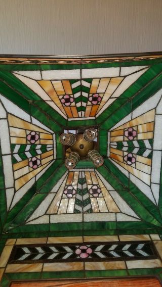 Antique Mission Arts And Crafts Stained Glass Fixture for Restoration 7