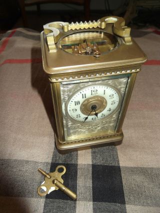 Rare Antique French Gilt Carriage Clock With Repeater Perfectly