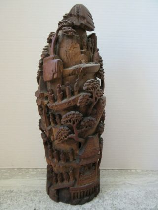 Antique 19th Century China Bamboo Root Carving Figures Pavilions Mountain