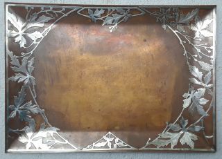 Arts And Crafts Heintz Art Metal Shop Silver On Bronze Large Tray Woodbine Vine