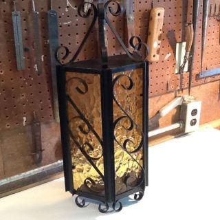Gothic Spanish Revival Style Iron & Glass Wall Sconce Lamp Lighting