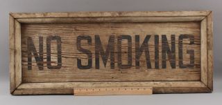 Antique Early 20thc Hand Painted No Smoking Framed Wood Sign,  Nr