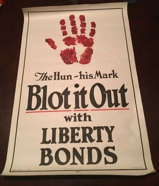 Wwl " The Hun - His Mark Blot It Out " 2nd Liberty Bond Poster 1917 Ww1